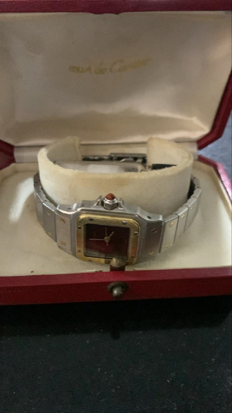 Cartier Santos Carree Automatic Brodeaux/Burgundy Dial Watch