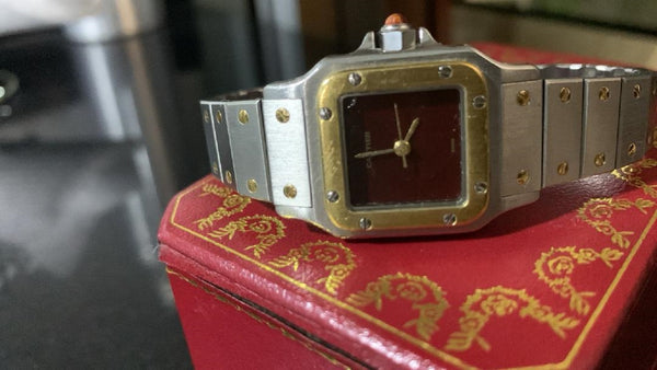 Cartier Santos Carree Automatic Brodeaux/Burgundy Dial Watch