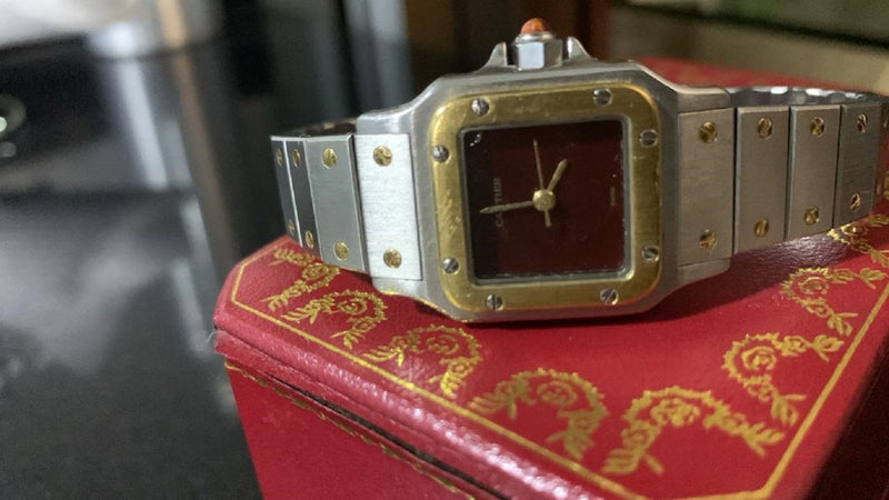 Cartier Santos Carree Automatic Brodeaux/Burgundy Dial Watch