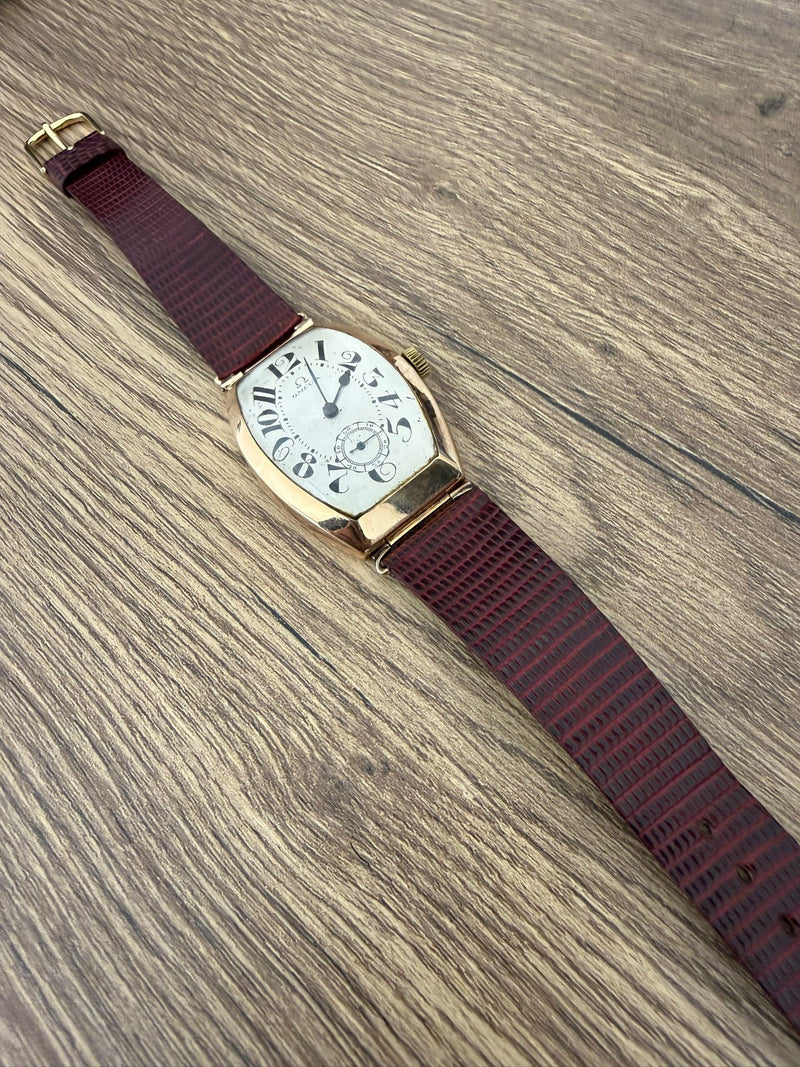 Omega Classic Vintage Tonneau 14K Solid Rose Gold Watch