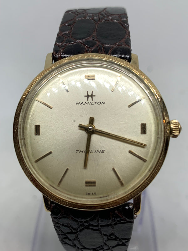 Hamilton Solid 14K (585) Gold Thinline Classic Dress Vintage Excellent Original Box Swiss Made