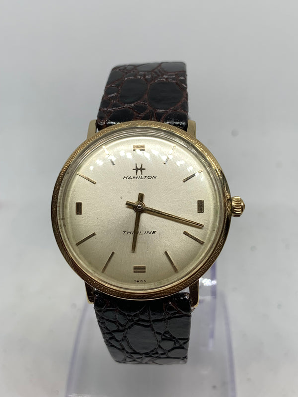 Hamilton Solid 14K (585) Gold Thinline Classic Dress Vintage Excellent Original Box Swiss Made