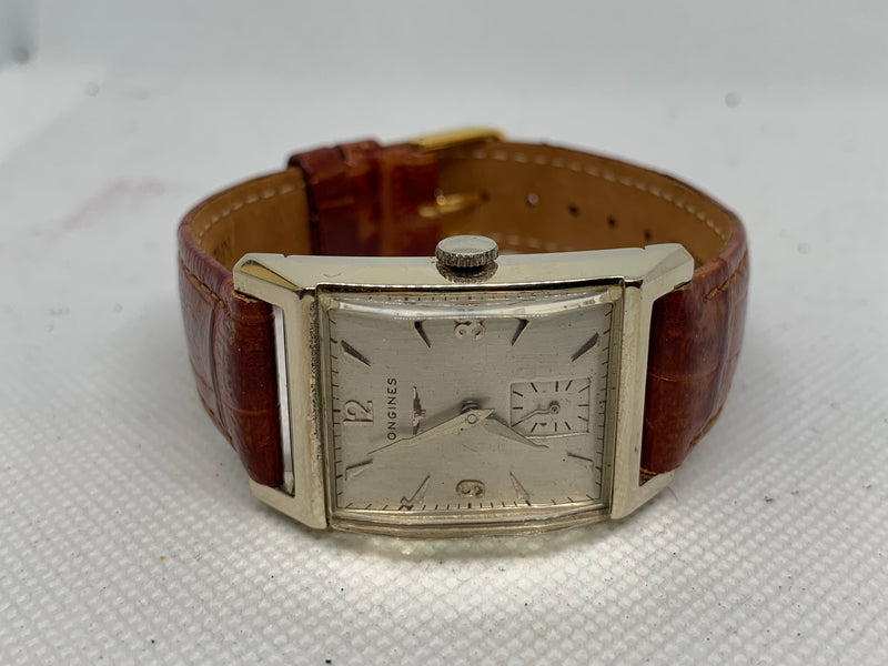 Longines 14K Solid White Gold Curved Case Large Tank Stunning Condition Watch