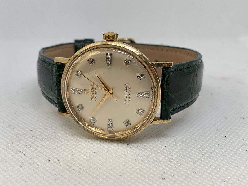 Omega Seamaster DeVille De Ville Automatic 18K Solid Gold Factory diamond dial Watch Stunning Condition