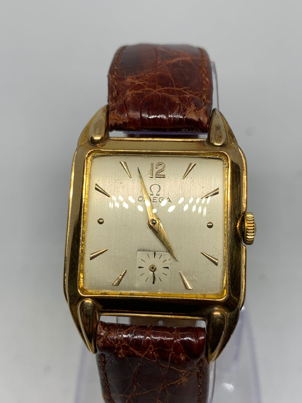 Omega Large Tank Solid 14K Gold Watch