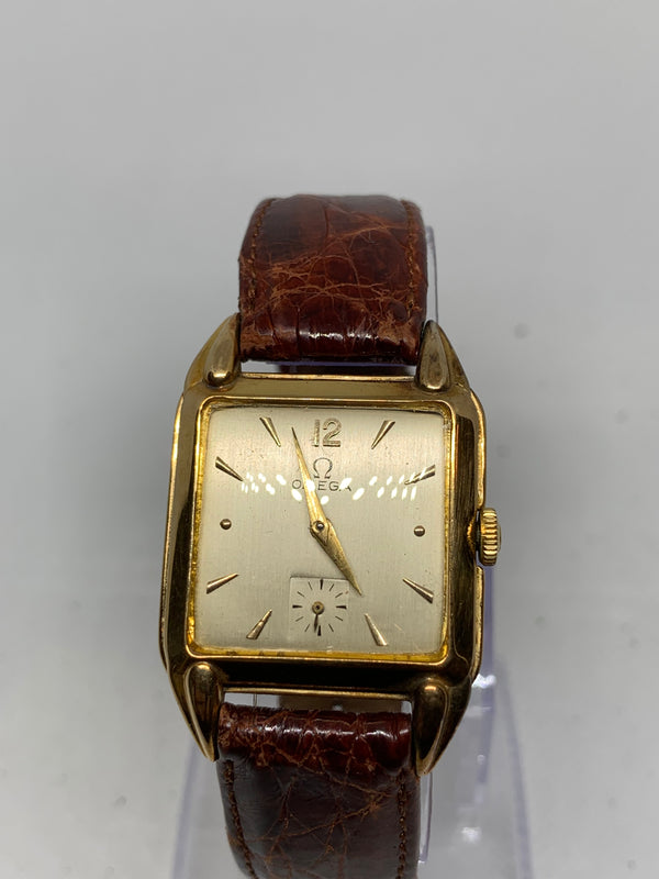 Omega Large Tank Solid 14K Gold Watch