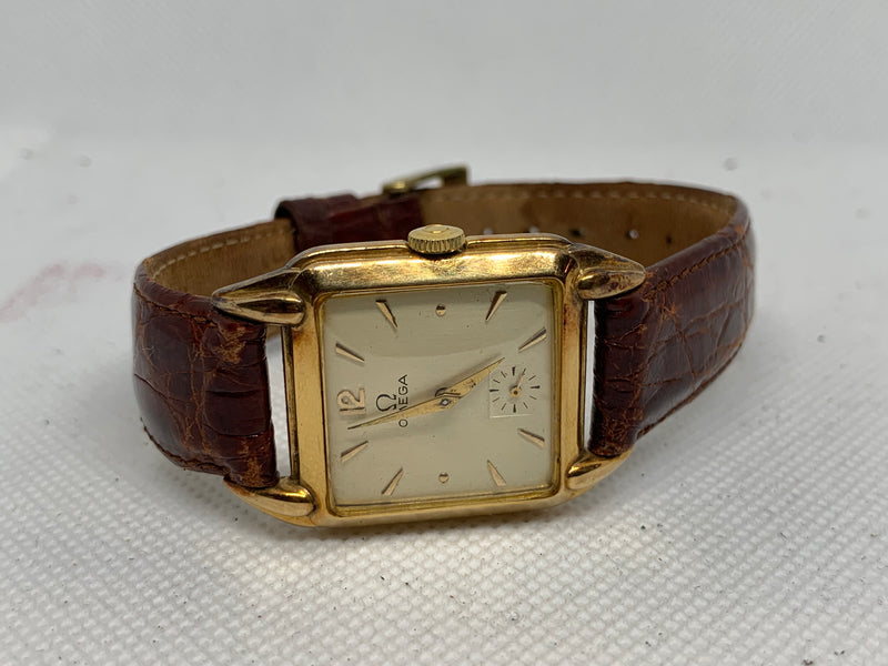 Omega Large Tank Solid 14K Gold Watch