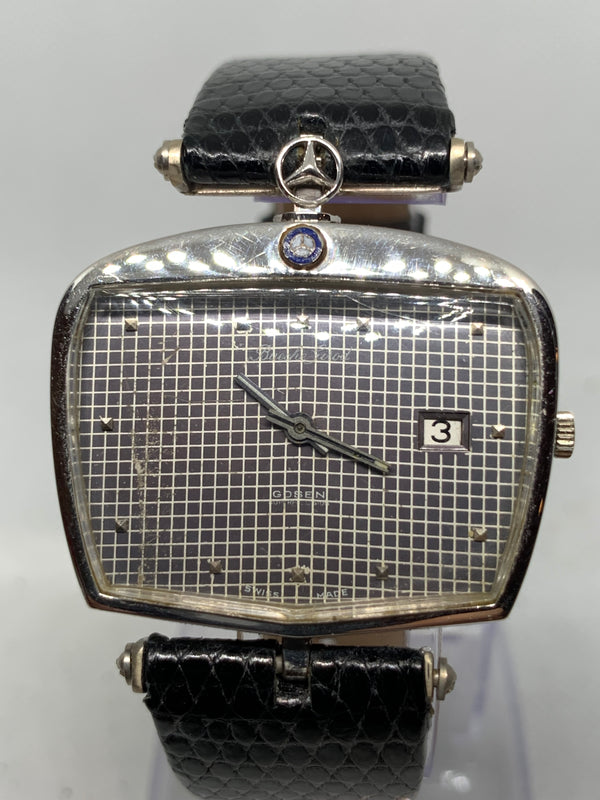 Bueche Girod Mercedes Benz 11702 Car Radiator Grille Tristar Date Automatic 1960's 37mm - 18K Solid White Gold - Very rare 1960's vintage Original Box