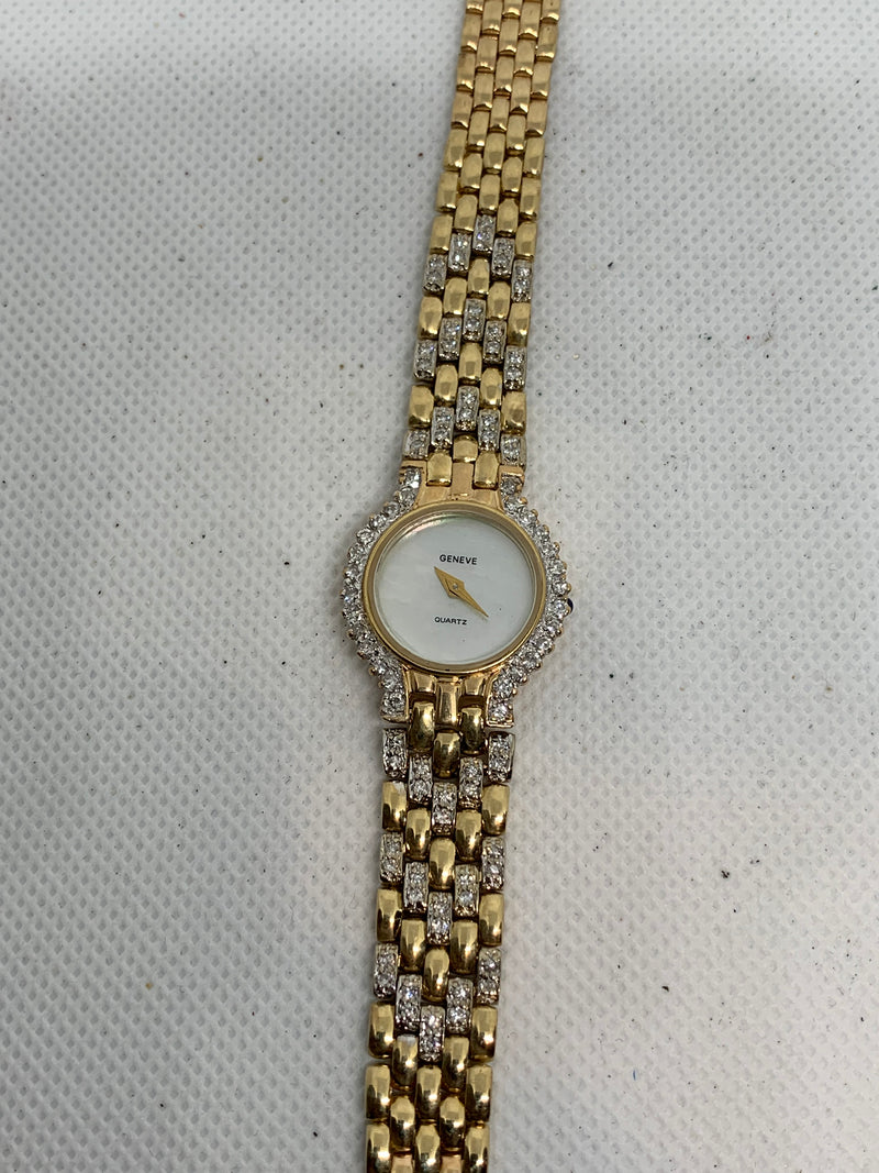Geneve 14K Solid Yellow Gold Ladies Watch ~3TCW FACTORY DIAMONDS