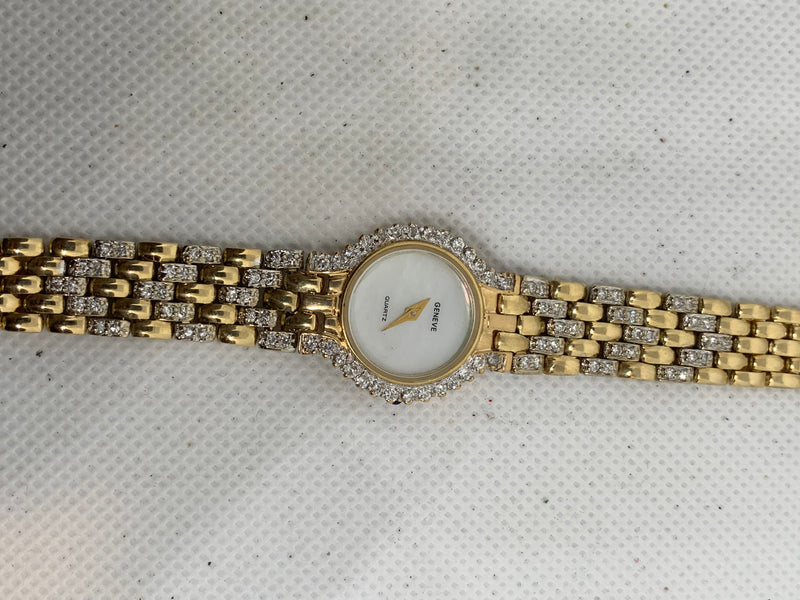 Geneve 14K Solid Yellow Gold Ladies Watch ~3TCW FACTORY DIAMONDS