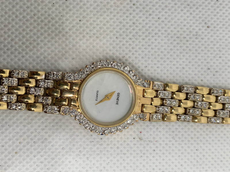 Geneve 14K Solid Yellow Gold Ladies Watch ~3TCW FACTORY DIAMONDS
