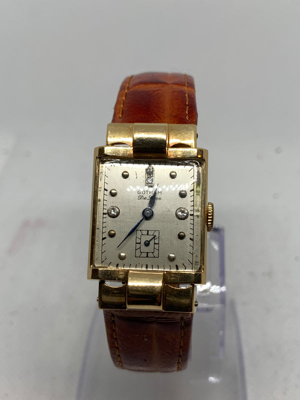 Gotham Deluxe Vintage 14k Solid Gold Watch with Diamonds 17 jewel