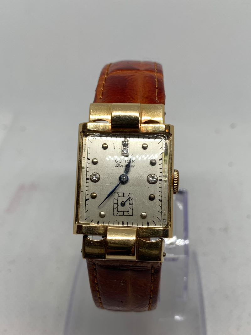 Gotham Deluxe Vintage 14k Solid Gold Watch with Diamonds 17 jewel