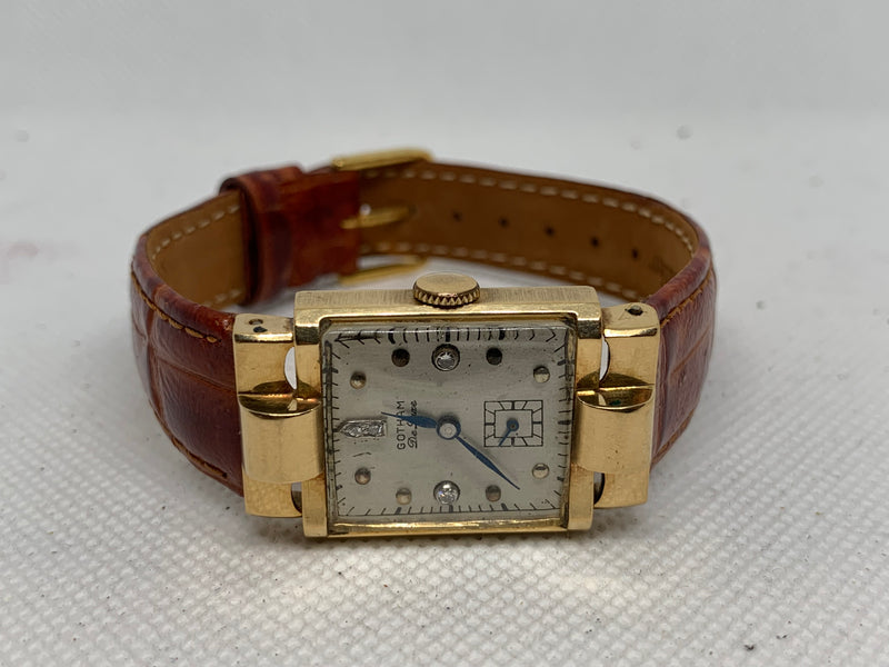 Gotham Deluxe Vintage 14k Solid Gold Watch with Diamonds 17 jewel