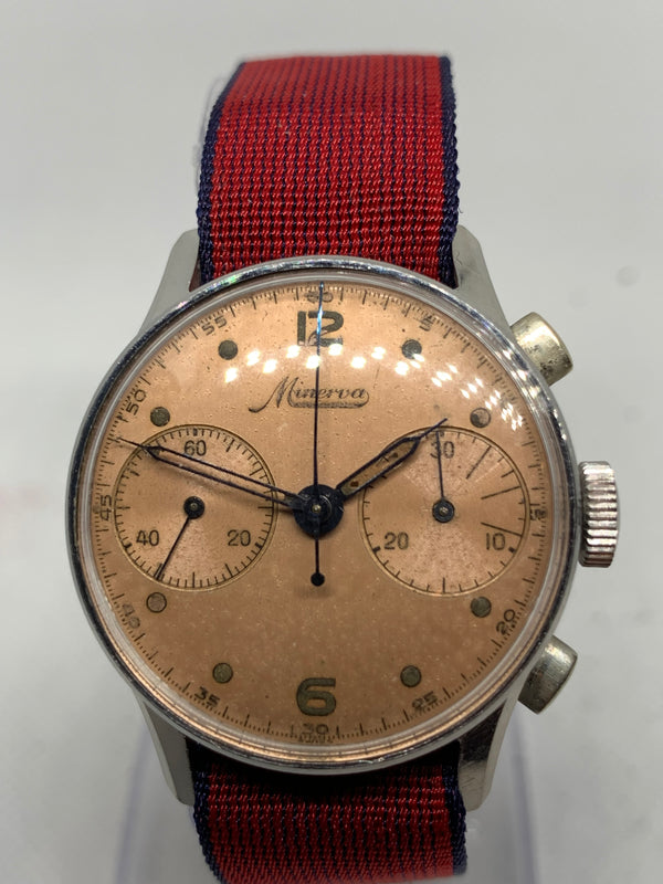 Minerva Salmon Dial Vintage Chronograph WOW
