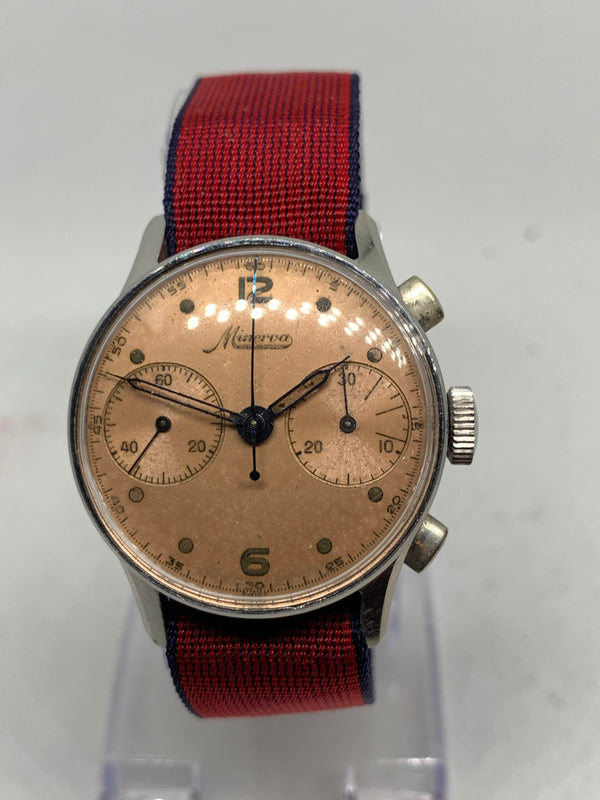 Minerva Salmon Dial Vintage Chronograph WOW