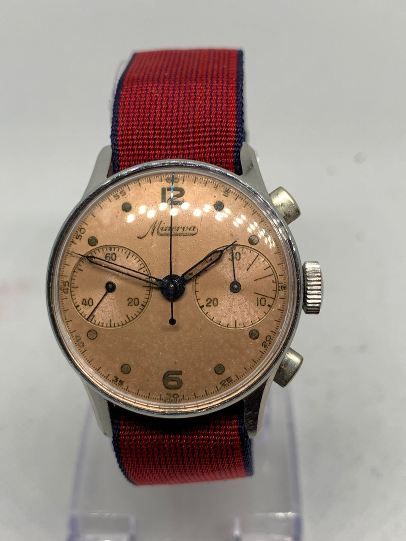 Minerva Salmon Dial Vintage Chronograph WOW