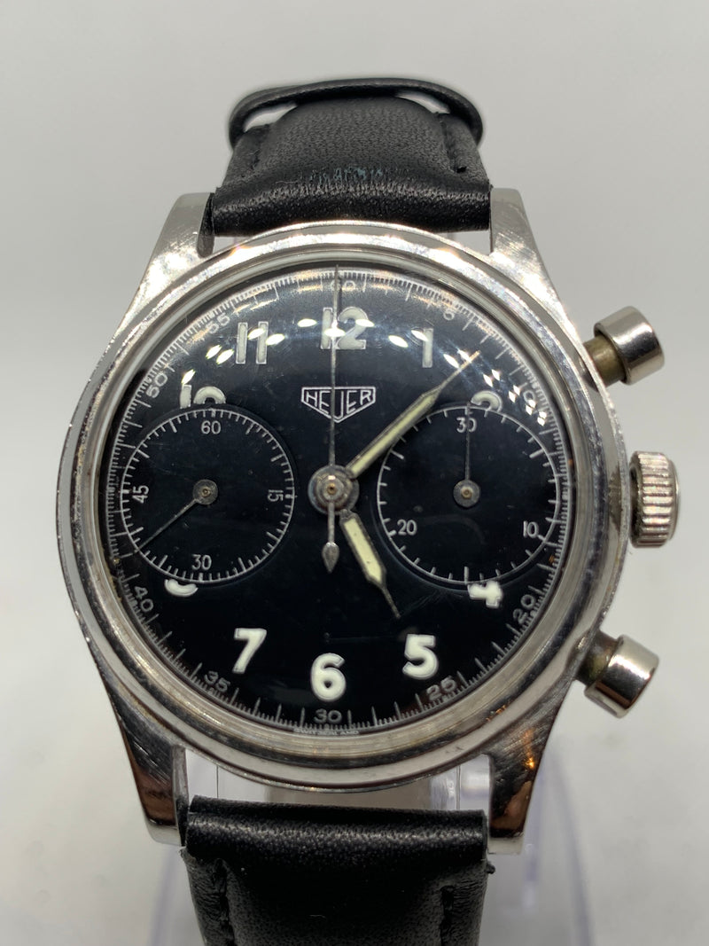 Heuer Vintage Chronograph Big Eyes Black Glossy Dial Valjoux 23 from 50s