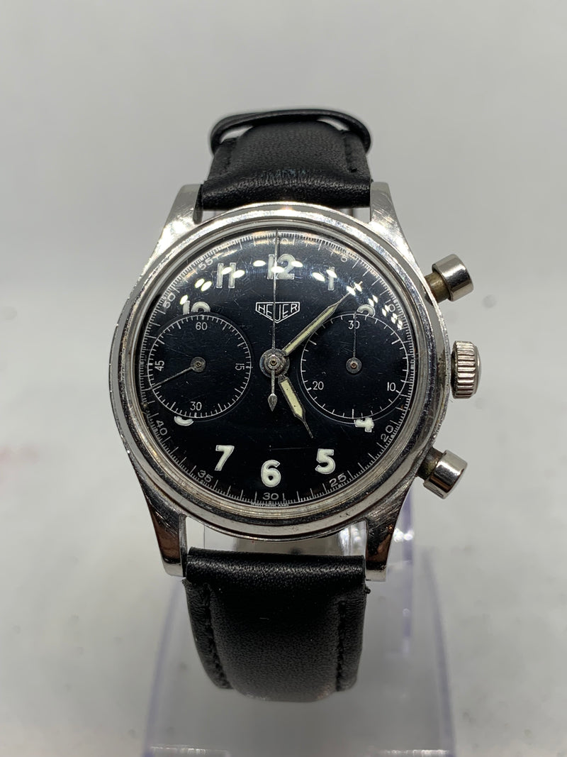 Heuer Vintage Chronograph Big Eyes Black Glossy Dial Valjoux 23 from 50s