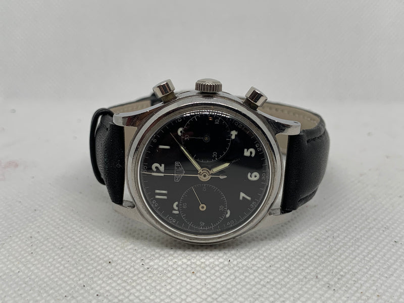 Heuer Vintage Chronograph Big Eyes Black Glossy Dial Valjoux 23 from 50s