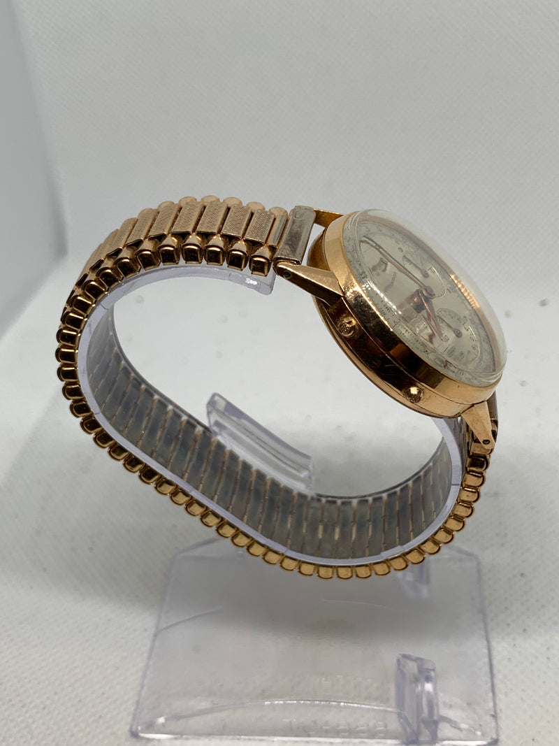 Heuer LEONIDAS VINTAGE CHRONOGRAPH TRIPLE DATE Solid 18K PINK GOLD 36MM VALJOUX 72 C Exlnt