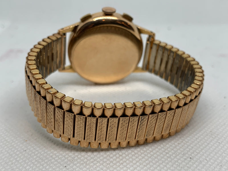 Heuer LEONIDAS VINTAGE CHRONOGRAPH TRIPLE DATE Solid 18K PINK GOLD 36MM VALJOUX 72 C Exlnt