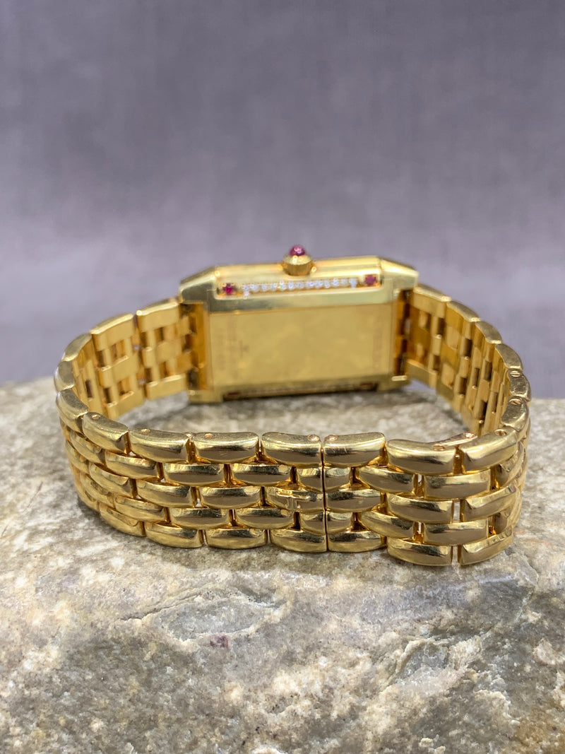 Jaeger-LeCoultre Reverso 18k Solid Gold Rectangular Reverso 2ct Diamond Rubies Bracelet Manual Winding Watch