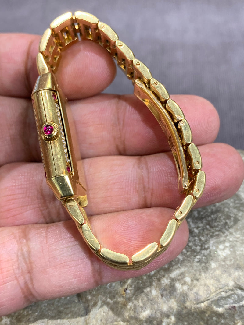 Jaeger-LeCoultre Reverso 18k Solid Gold Rectangular Reverso 2ct Diamond Rubies Bracelet Manual Winding Watch
