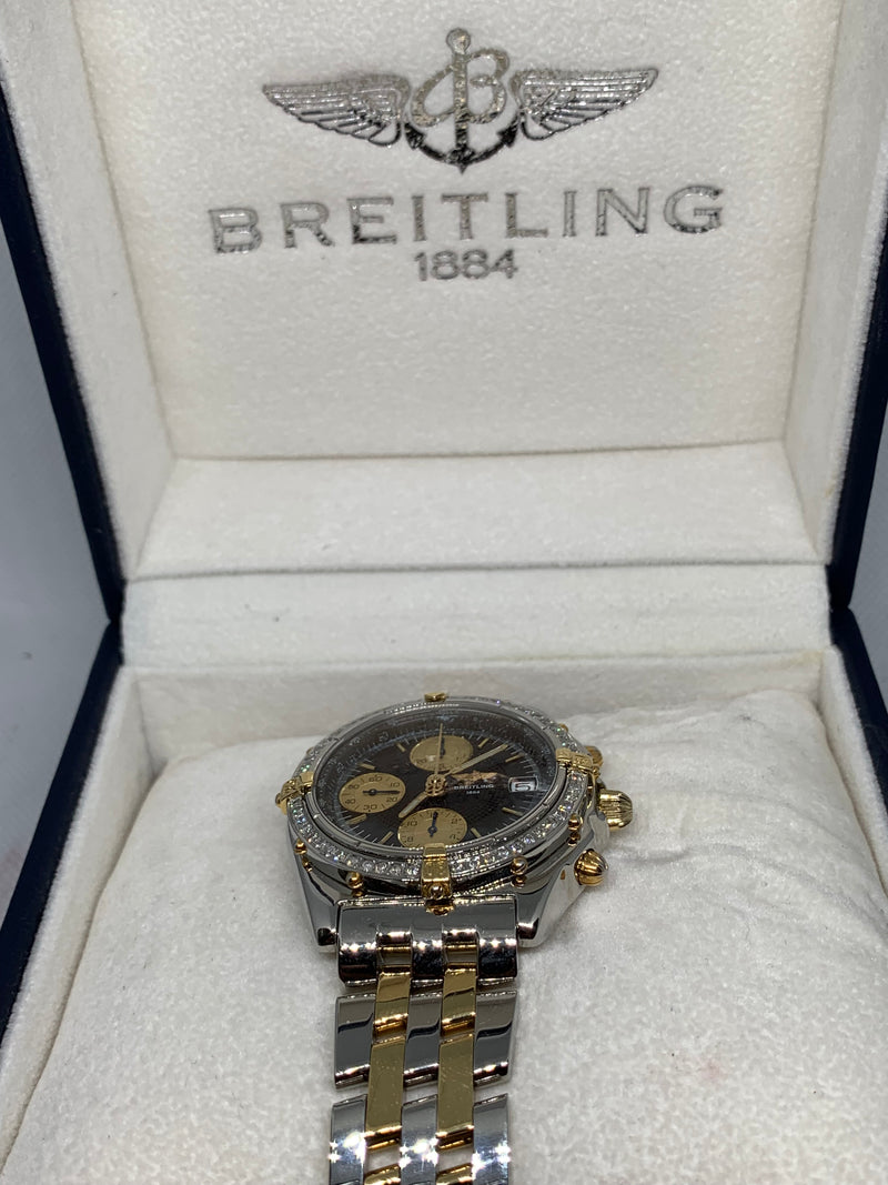 Breitling Chronomat Balack Dial 39MM Steel & 18K Yellow Gold B13050.1 Diamond Bezel