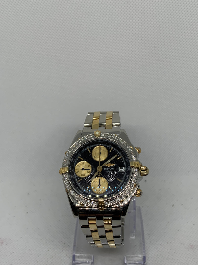 Breitling Chronomat Balack Dial 39MM Steel & 18K Yellow Gold B13050.1 Diamond Bezel