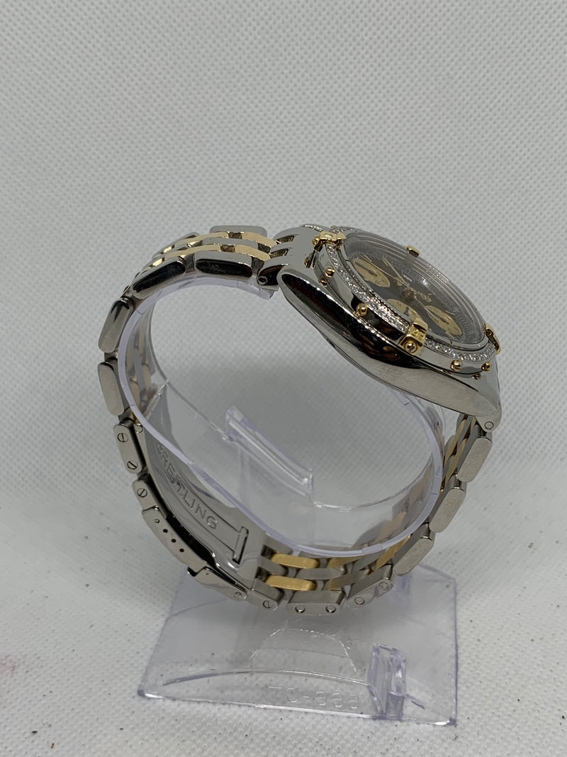 Breitling Chronomat Balack Dial 39MM Steel & 18K Yellow Gold B13050.1 Diamond Bezel