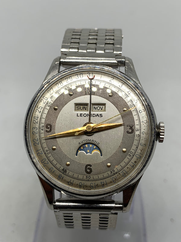Leonidas By Heuer Triple Date Moon Phase 35 mm CIRCA 1950 Steel
