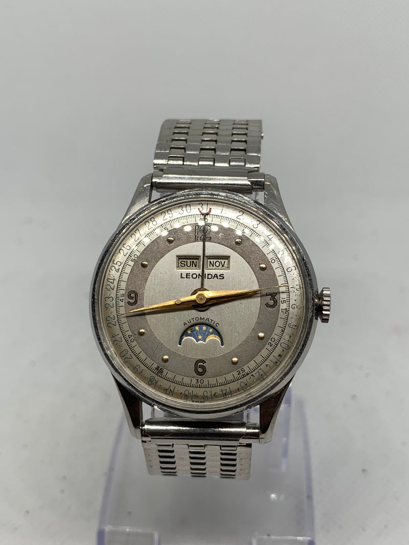 Leonidas By Heuer Triple Date Moon Phase 35 mm CIRCA 1950 Steel
