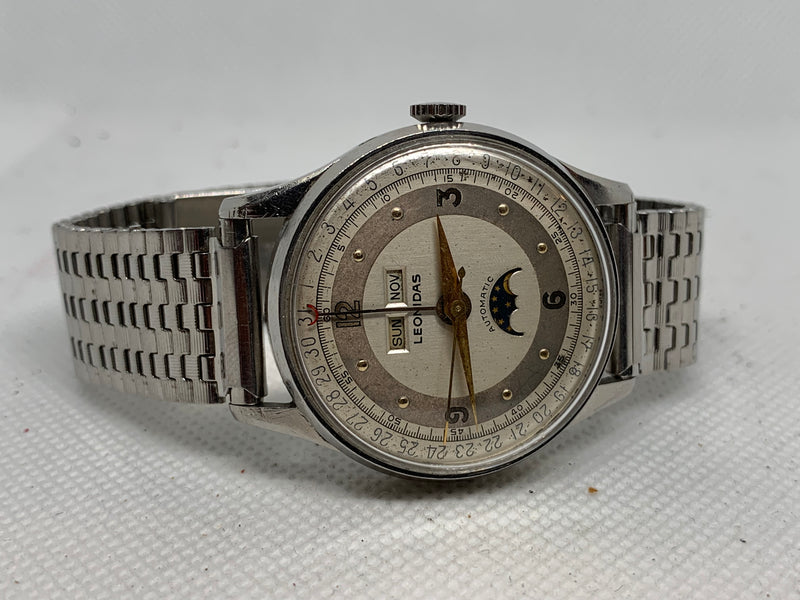Leonidas By Heuer Triple Date Moon Phase 35 mm CIRCA 1950 Steel