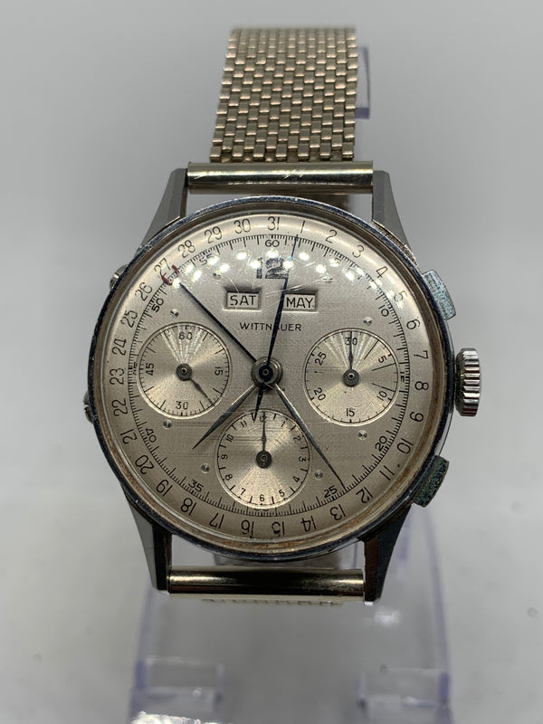 Wittnauer Vintage Chronograph Val. 72c Triple Date Calendar 3 Registers Steel