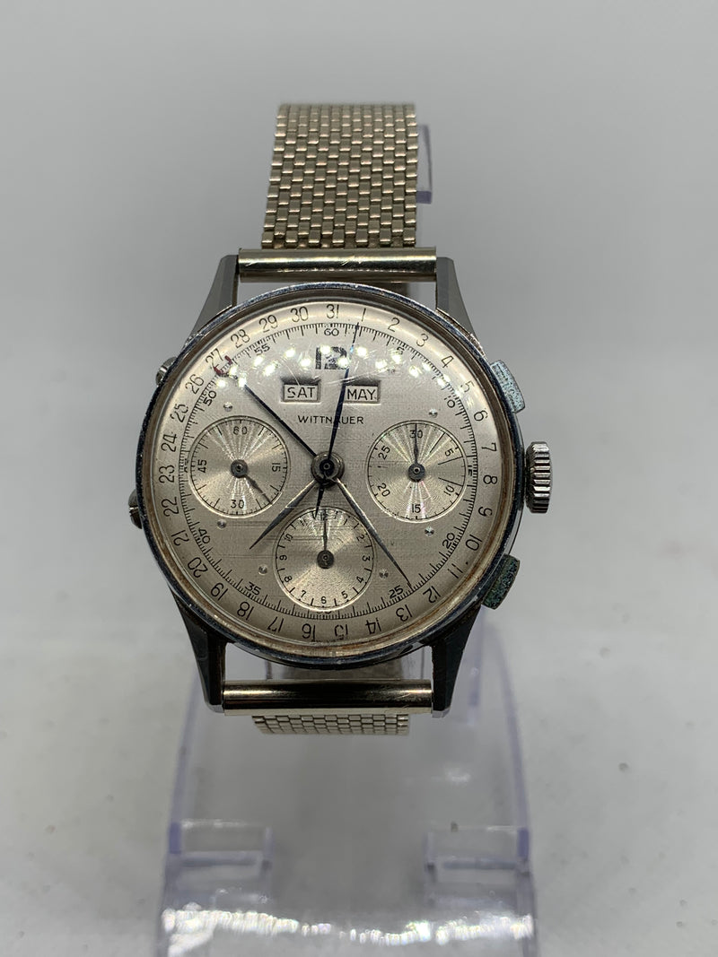 Wittnauer Vintage Chronograph Val. 72c Triple Date Calendar 3 Registers Steel
