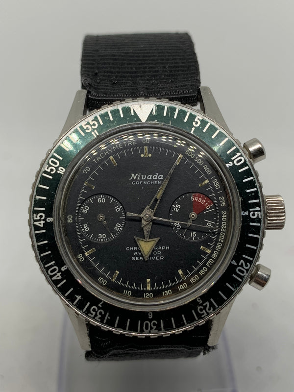 Nivada Croton Men's Rare Chronomaster Aviator Sea Diver Val.92 Stainless Steel Vintage Chronograph 39mm