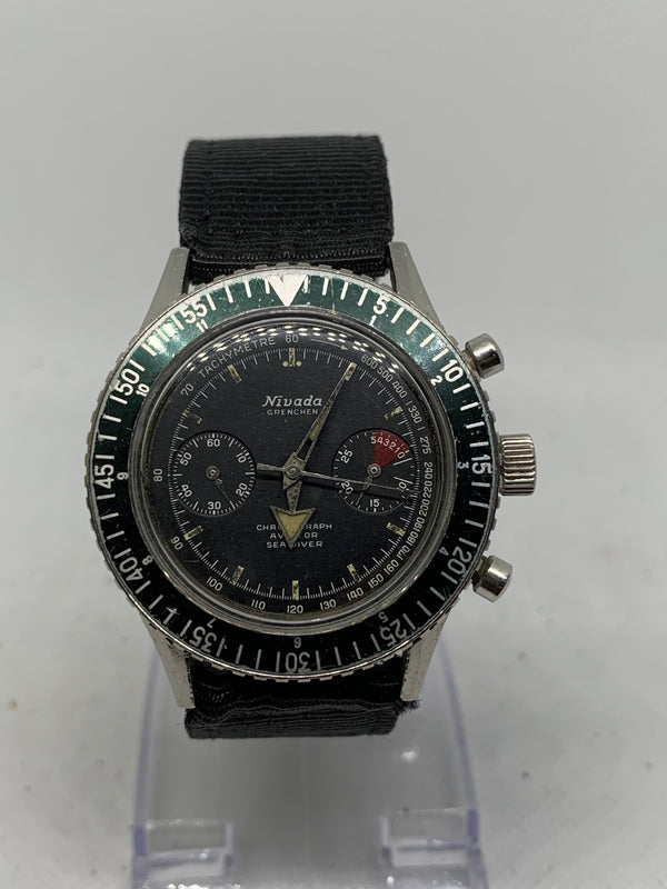 Nivada Croton Men's Rare Chronomaster Aviator Sea Diver Val.92 Stainless Steel Vintage Chronograph 39mm