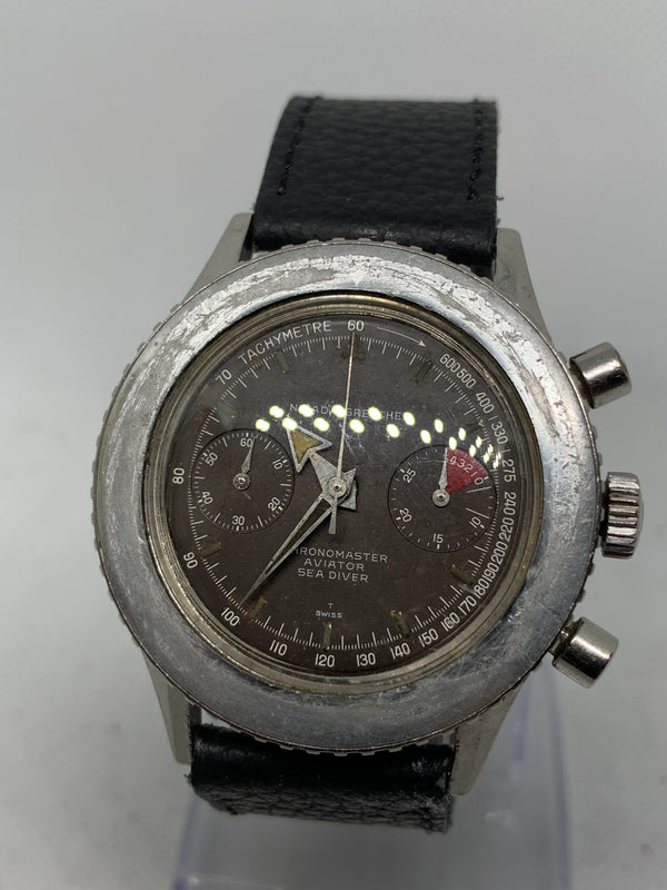 Nivada Croton Men's Rare Chronomaster Aviator Sea Diver Val.92 Stainless Steel Vintage Chronograph 39mm