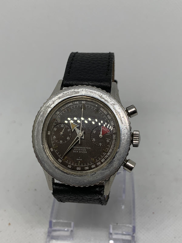Nivada Croton Men's Rare Chronomaster Aviator Sea Diver Val.92 Stainless Steel Vintage Chronograph 39mm