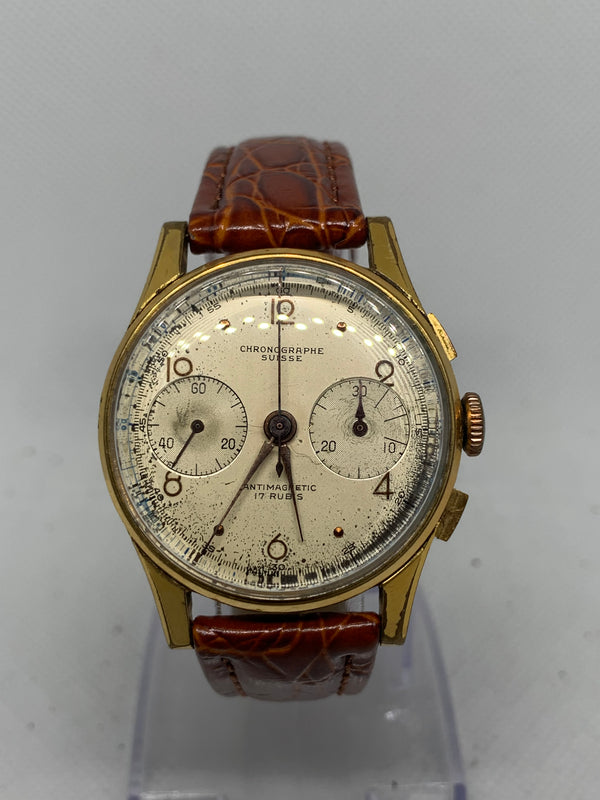 Chronographe Suisse Cie Military Doctors Pilot Officers WWII 1945 Tahymeter Stainless Steel Tropical Dial Swiss