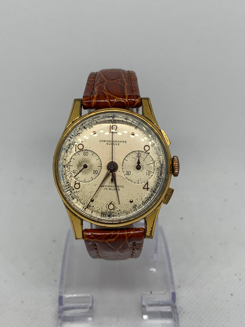 Chronographe Suisse Cie Military Doctors Pilot Officers WWII 1945 Tahymeter Stainless Steel Tropical Dial Swiss