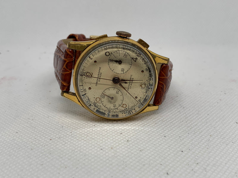 Chronographe Suisse Cie Military Doctors Pilot Officers WWII 1945 Tahymeter Stainless Steel Tropical Dial Swiss