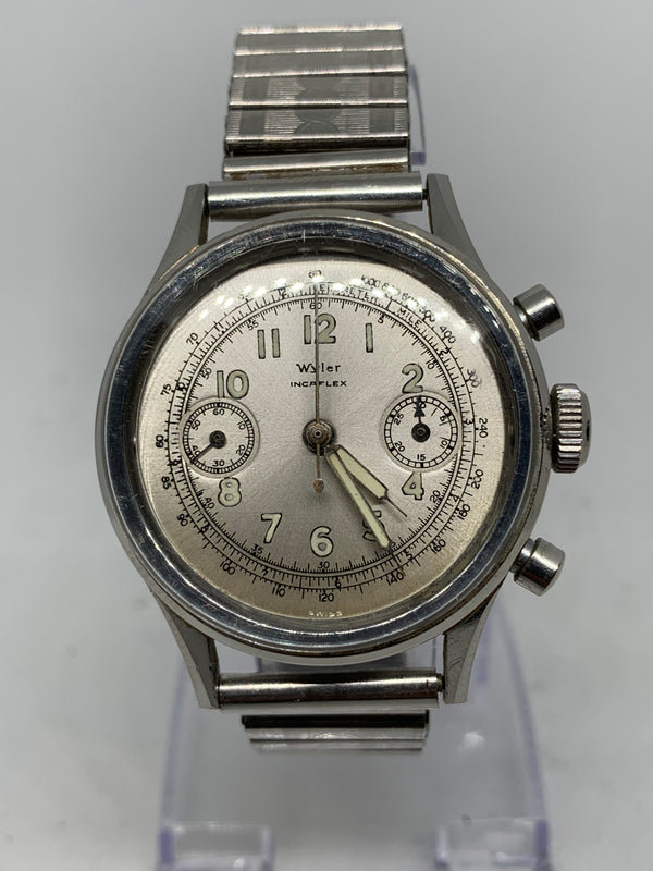 Wyler chronograph Valjoux 23 Silver dial 1960’s