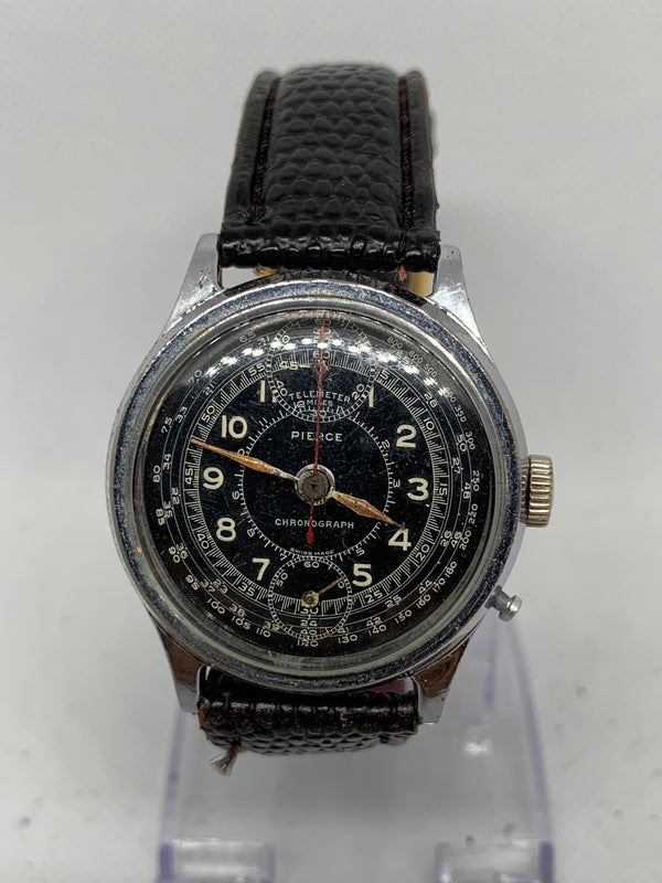 Pierce 1940s Swiss Military Vision Monopusher Chronograph Mens Watch Wristwatch