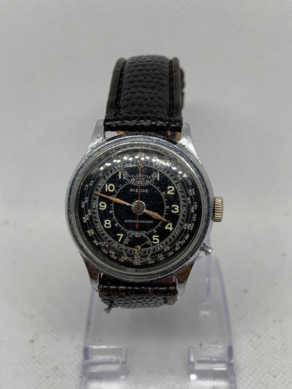 Pierce 1940s Swiss Military Vision Monopusher Chronograph Mens Watch Wristwatch
