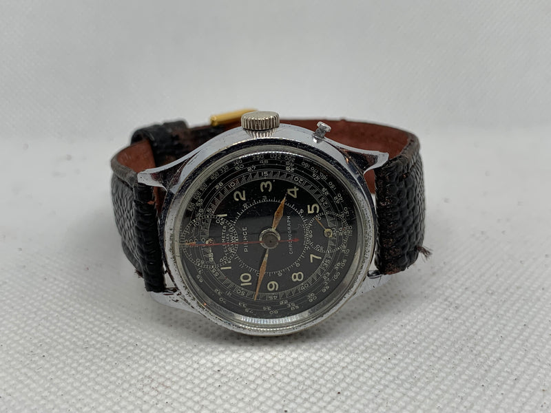 Pierce 1940s Swiss Military Vision Monopusher Chronograph Mens Watch Wristwatch