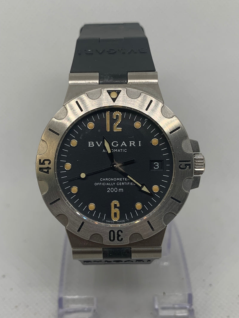 Bulgari Diagono Scuba 200M Automatic Chronometer Black Dial Black Rubber Strap SD 38 S