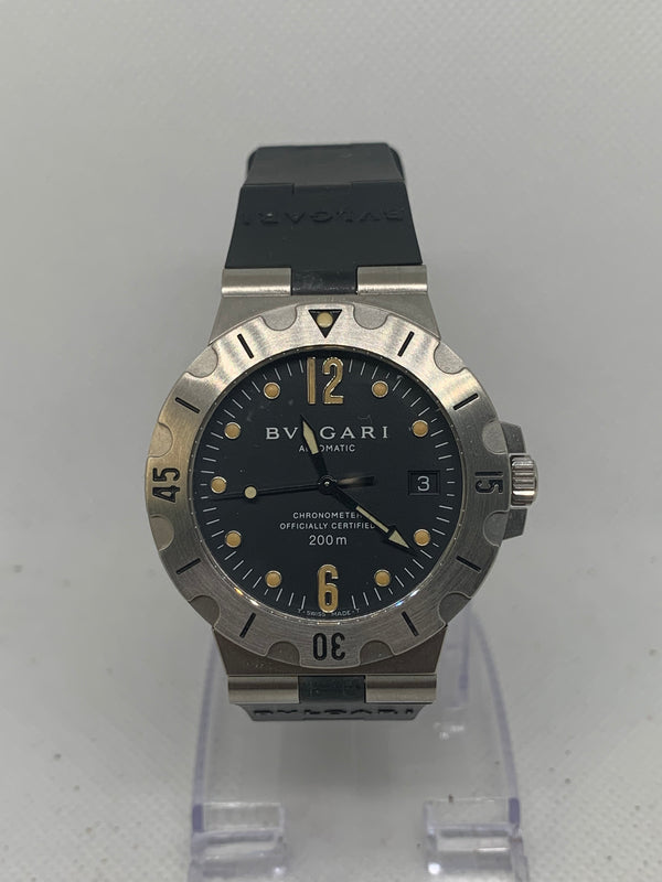 Bulgari Diagono Scuba 200M Automatic Chronometer Black Dial Black Rubber Strap SD 38 S