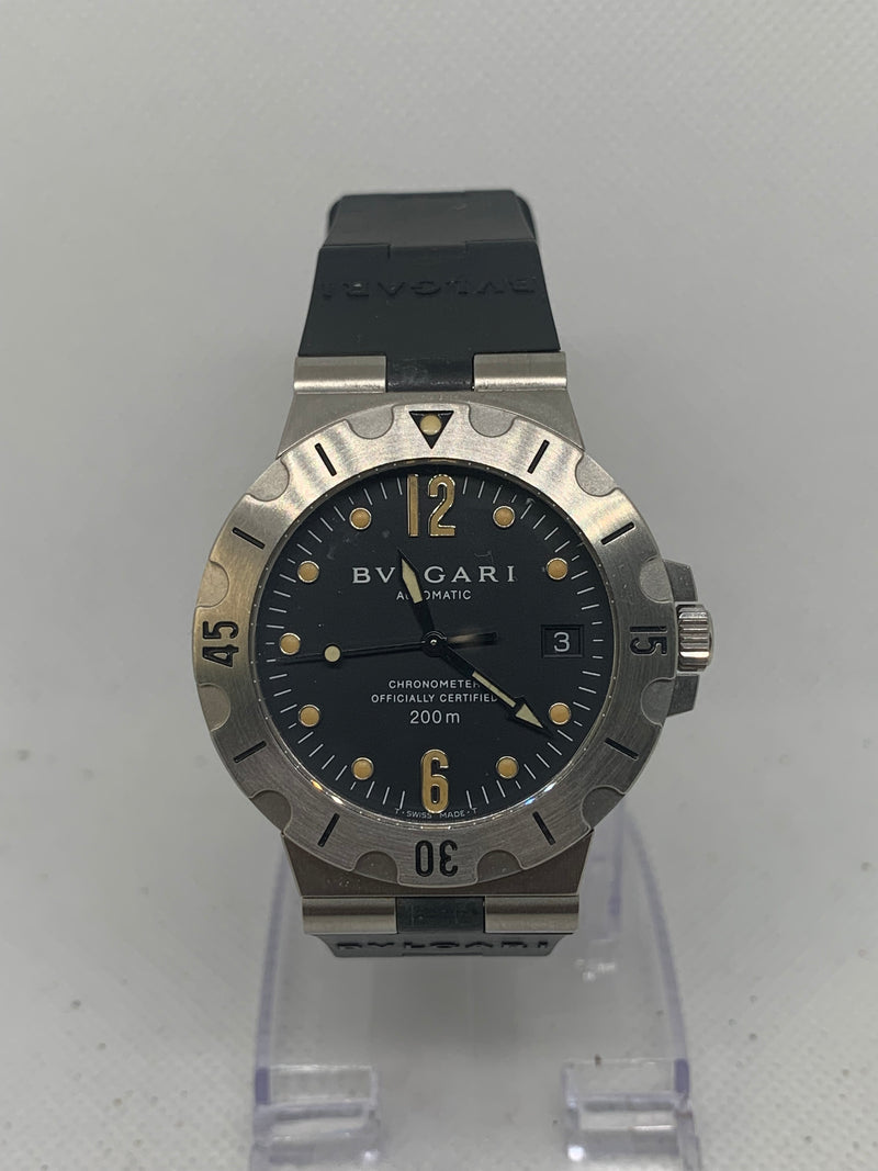 Bulgari Diagono Scuba 200M Automatic Chronometer Black Dial Black Rubber Strap SD 38 S